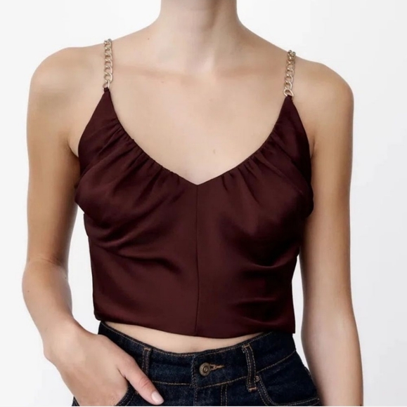 Zara Tops - Zara Burgundy Chain Strap Top Size XS